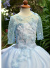 Blue Lace Tulle Keyhole Back Flower Girl Dress With Butterflies